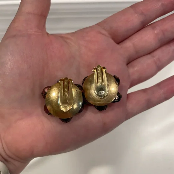 Vintage Faux Brown Pearl Beaded Costume Clip On Earrings. - Picture 3 of 5